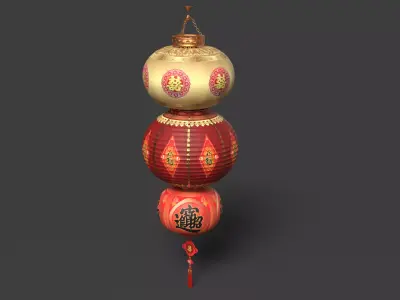 Chinese red lantern  Low-poly 3D model 10