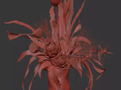 Artichoke with green trumpet flowers Arrangement 3D model