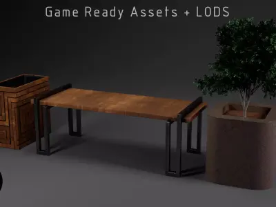Bench Plants Spiral Urns Low-poly 3D model