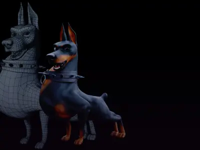 Doberman - stylized Dog rigged character for Blender Low-poly 3D model