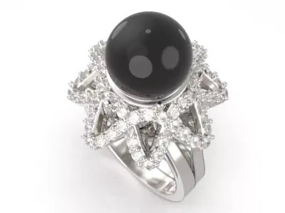 Diamond ring with pearl Free 3D print model