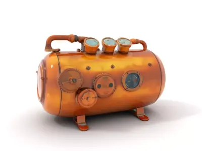 Steampunk Boiler Model Pack with Industrial Gauges Low-poly 3D model