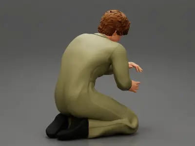 electrician engineer sitting on his knee and fixing the problems 3D print model