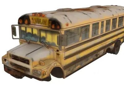 Rusty old school bus 3D model