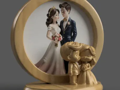 Wedding Couple 3D Frame Bride Groom STL File 3D print model