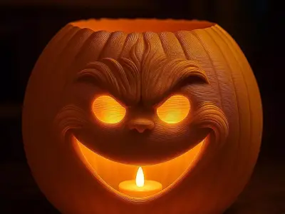 Grinch-themed Halloween pumpkin 3D print model