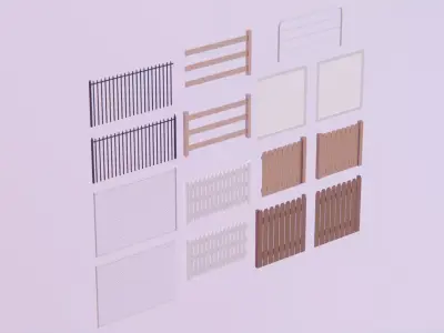 Ultimate Modular Fence Pack - 8 Types Low-poly 3D model
