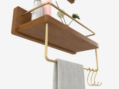 Wood American Style Bathroom Shelf 3D model