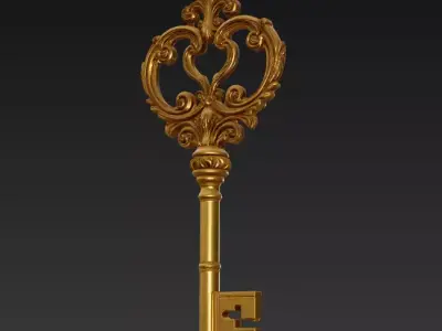 Golden Ornate Key - Royal Relic 3D Model 3D print model