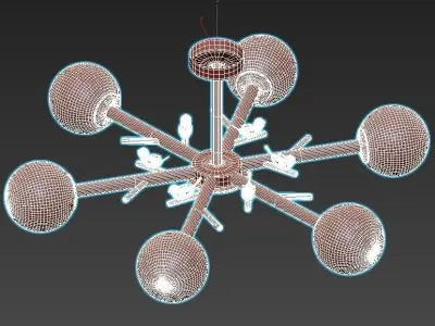 finch chandelier with six balls and wooden rods 3D model