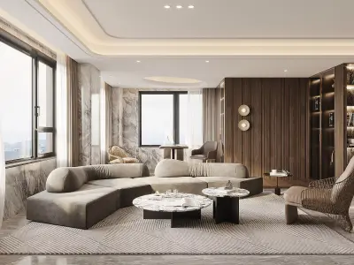 Modern living room dining room interior scenes 211 3D model