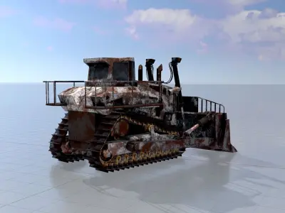 Hydraulic bulldozer tracked construction site vehicle rusty Low-poly 3D model