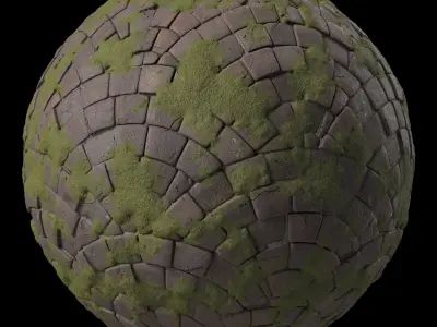 Pavement Materials 77- Stone Paving Mossy Sbsar Pbr 4k Seamless Texture