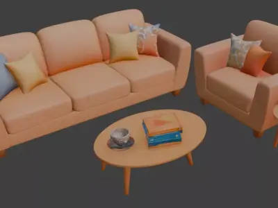 Cartoon style sofa set 3D model get