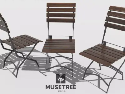 Chair French Cafe Bistro Folding Side  Low-poly 3D model