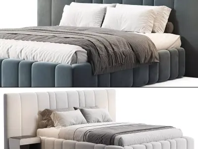 Areli Gray Blue Velvet Luxury Wide Headboard Bed  3D model