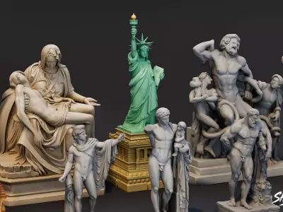World Famous Statues Pack Low-poly 3D model