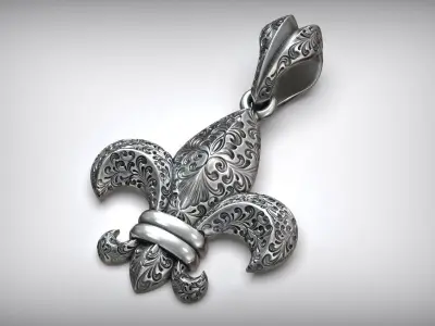 Royal Lily Fleur De Lis Silver Pendant  3D print model