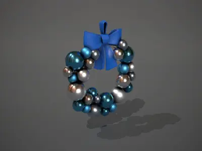 Blue and Silver Christmas Bauble Wreath Low-poly 3D model