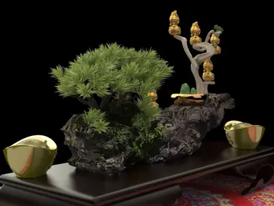 Chinese gold ingot  and gourd 3D model