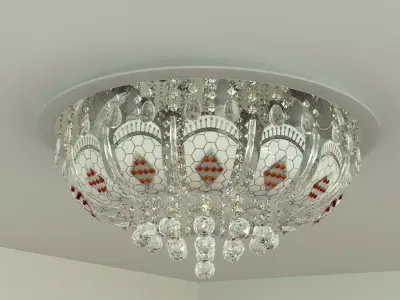 Chandelier with crystals on ceiling 3D model