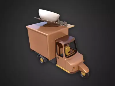 Asset - Cartoons - Food Car -  Tricycle Coffee 3D model