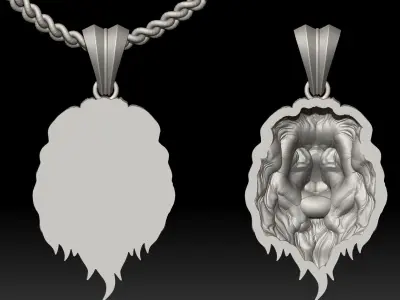 Lion Pendant Sculpture jewelry gold Necklace 3D print model