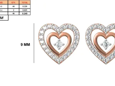 Women Diamond Heart Earrings STL FBX JCD Details 3D print model