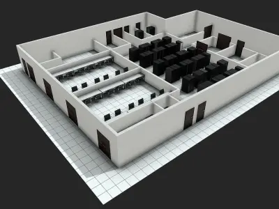 office with server room Low-poly 3D model