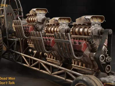 Tri-engine Kentuckian style tractor Low-poly 3D model