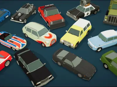 Low Poly Cars Pack 80 cars Low-poly 3D model