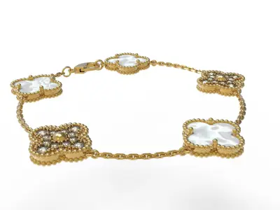 Vintage Flower Bracelet with Mother Of Pearl and Diamond Paved 3D print model