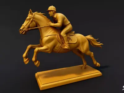Golden Horse Riding Statue Low-poly 3D model