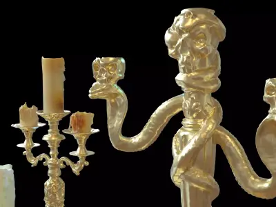 Ornate Gothic Candleholders and Melted Candle Props Pack Free 3D model