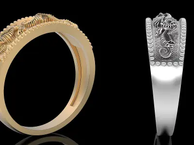 Seahorse ring gold printable jewelry 3D model 3D print model