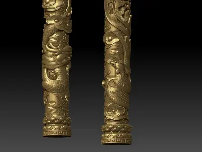 Dragon and Phoenix Pillars 3D print model
