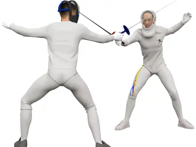 Fencing man in 2 poses Low-poly 3D model