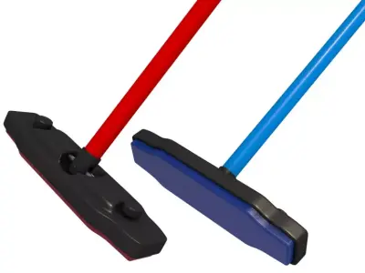 Curling Stone and Brooms 3D model