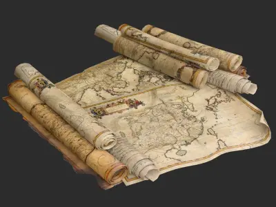 Old Asian Maps Low-poly 3D model