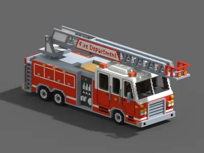 Voxel Fire Truck Low-poly 3D model