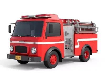 Stylized Cartoon Fire Truck 3D Model Low-poly 3D model