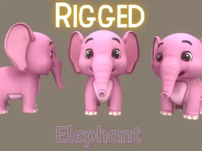 Rigged Pink Elephant Stylized  Low-poly 3D model