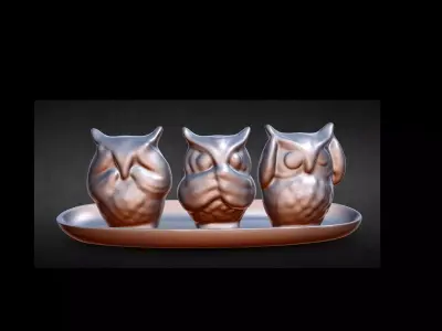 3 owl see hear say no evil 3D print model
