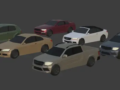 Low Poly Polygon Generic Cars SUV Pickup Sedan Hatchback Cartoon Low-poly 3D model