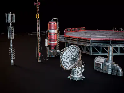 SCIFI INDUSTRIAL ROOFTOP ASSET KIT Low-poly 3D model