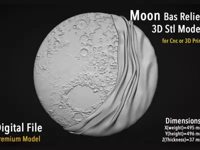 Moon Bas relief wall decor  for cnc carving 3D print model