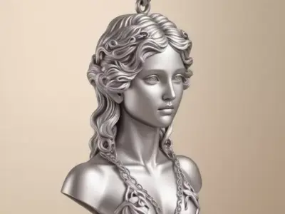 Luxury Goddess Bust Pendant 3D Silver Chains Diamond Drop Low-poly 3D model