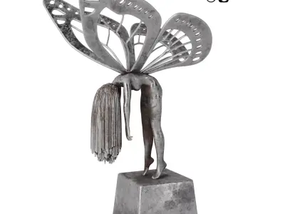  Butterfly Woman Sculpture with 4 PBR Materials 3D model