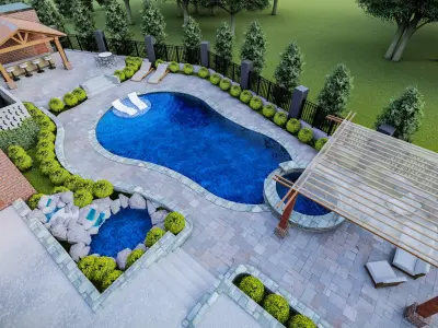 luxury Backyard water pool landscape 3d model  3D model