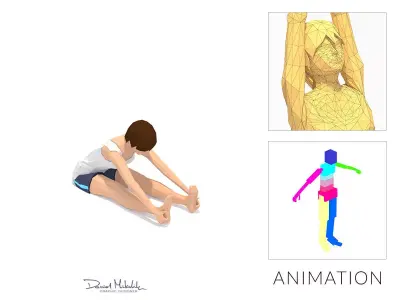 Seated Forward Bend Yoga Exercise Woman Animation Low-poly 3D model